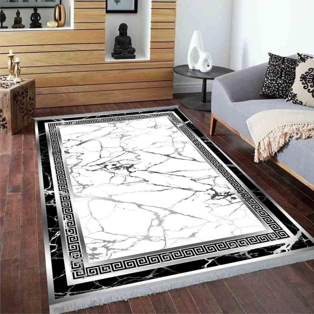 Hitit Carpet Lidya Lux AntiSlip Base PVC Decorative Carpet 5053 White Gray.