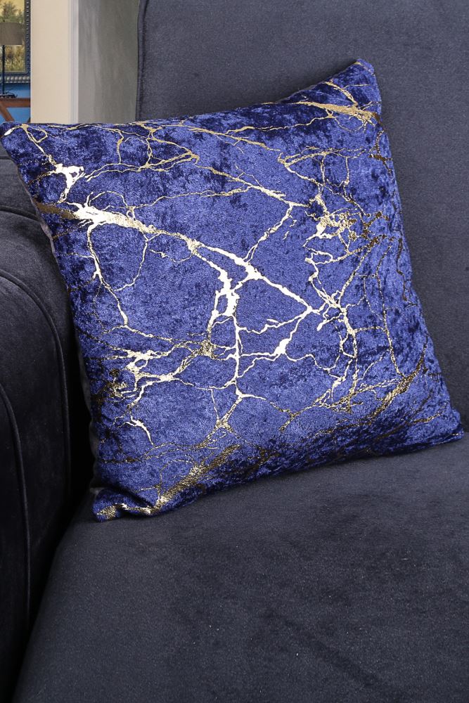 Italian Velvet Navy Blue Throw Pillow Cover Gold Leaf Gilded Woven