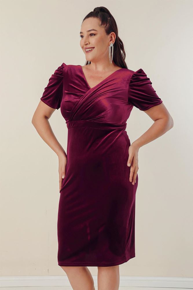 short plus size velvet dress Short Burgundy Velvet Plus Size Evening Dress ABK1131