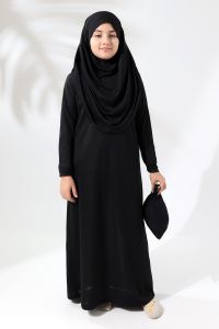 One Piece Practical Childrens Prayer Dress with Headscarf Black