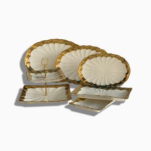 DekorArya Elegant Gold Yaldızlı Porselen Sunum Seti 6 parça