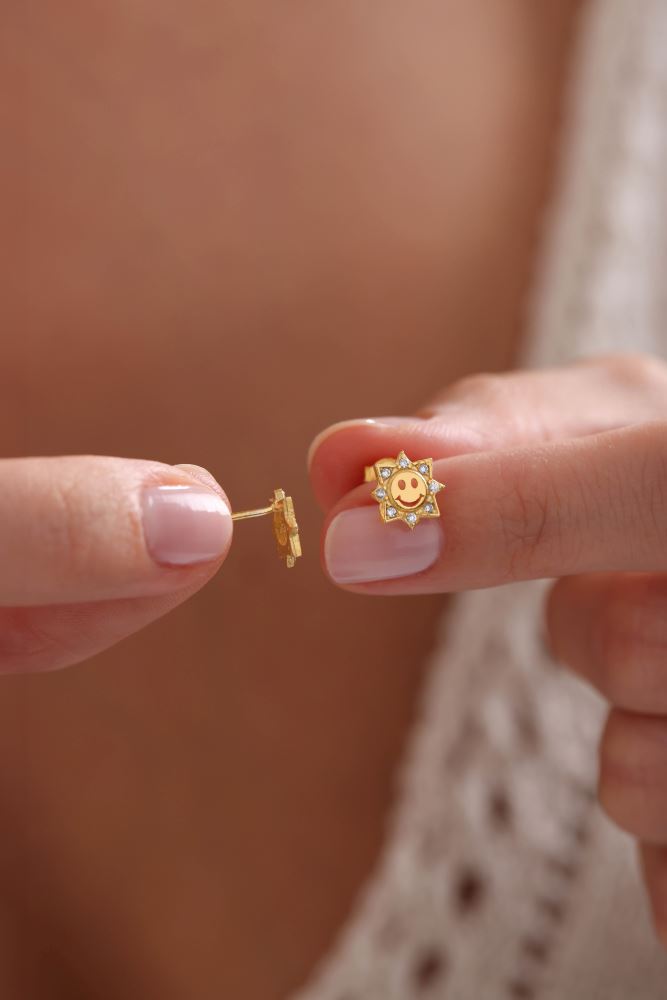 925 Sterling Silver Gold Plated Small Smiley Face