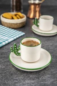DORELİNE Kaktüs El Yapımı 110 Ml Türk Kahvesi, Espresso Fincanı 2 Adet, Hediyelik 2 li Fincan